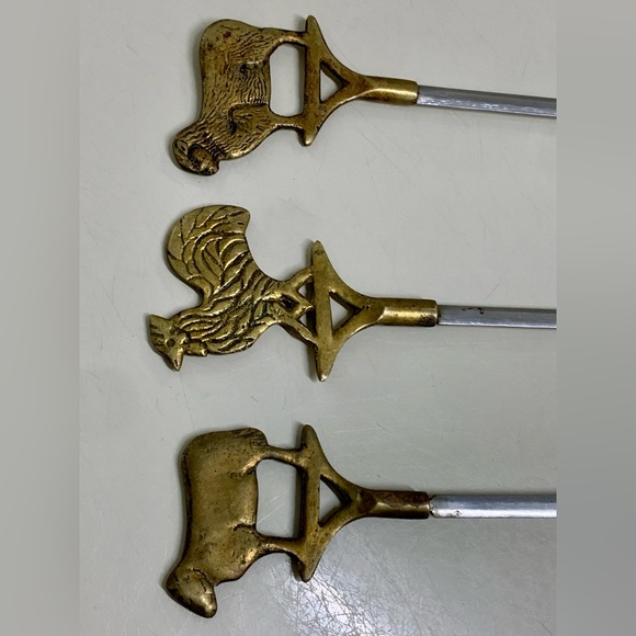 Mid Century Vintage (set of 3) Brass Figural Animal Finial Stainless Skewers - Picture 11 of 16